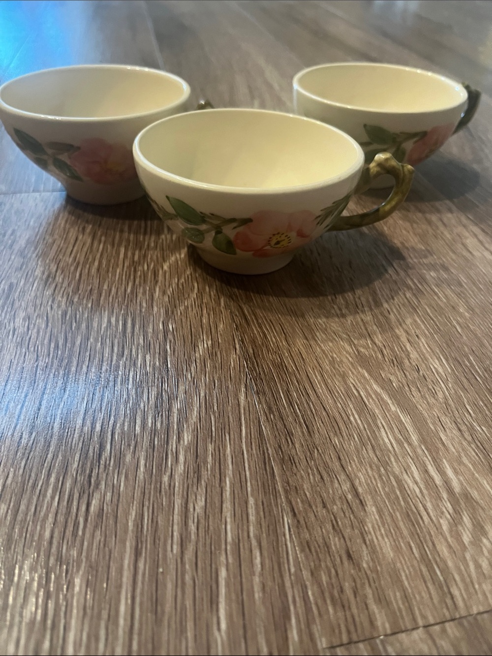 Franciscan Desert Rose Ceramic Teacups in Pink and Green with Gold Handles